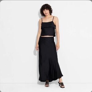 Women's Medium Satin Trumpet Black Maxi Skirt - Wild Fable™